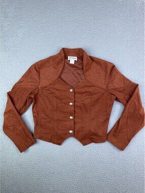Vintage Banjo Cropped Western Top Blouse Shacket Women's M Brown Long Sleeve